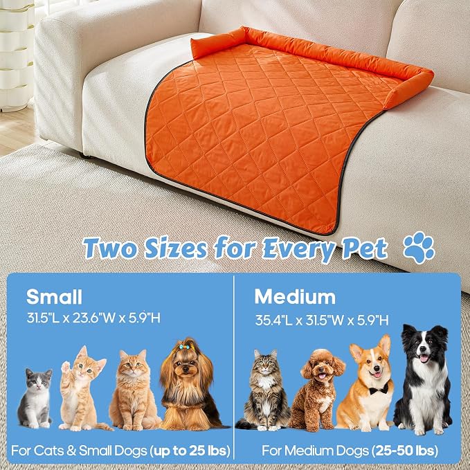Cooling Dog Bed Mats with Neck & Head Support, 35.43 x31.5 inch Orange | for Small and Medium Dogs & Cats, Non-Slip, Machine Washable, Protects Sofa from Fur & Scratches