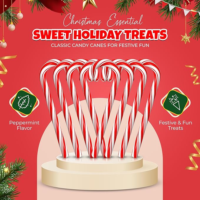 Christmas Candy Canes 36 Pack - Classic Red & White Peppermint Sticks Individually Wrapped - Bulk Christmas Candys for Holiday Treats, Decorations, Stocking Stuffers & Gifts