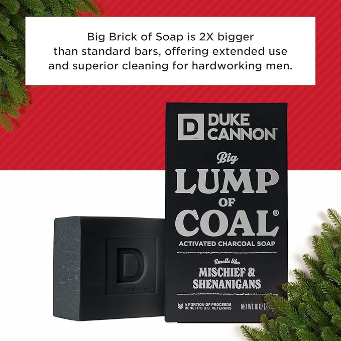 Duke Cannon Lump of Coal Holiday Soap – Charcoal, Bergamot & Black Pepper – 10oz XL - Paraben-Free - Hydrating,10oz Bar - Triple Milled - Perfect for Mens Gift - 3 Pack