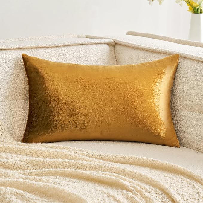 MIULEE 12x20 Inch Lumbar Velvet Throw Pillow Cover Set of 1 Dark Gold | Soft Luxury Decorative Throw Pillow Cover, Single Rectangle Cushion Case, Home Decor for Chair Couch Sofa Bedroom Car Bed