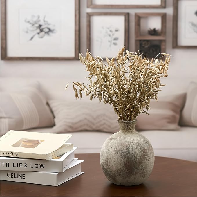 6.38" Ceramic Vase for Home Decor, Decorative Terracotta Farmhouse Rustic Vases for Living Room Kitchen Bedroom Bathroom Entryway Mantel Table, Pottery Vases for Grass Pampas Dried Fresh Flowers