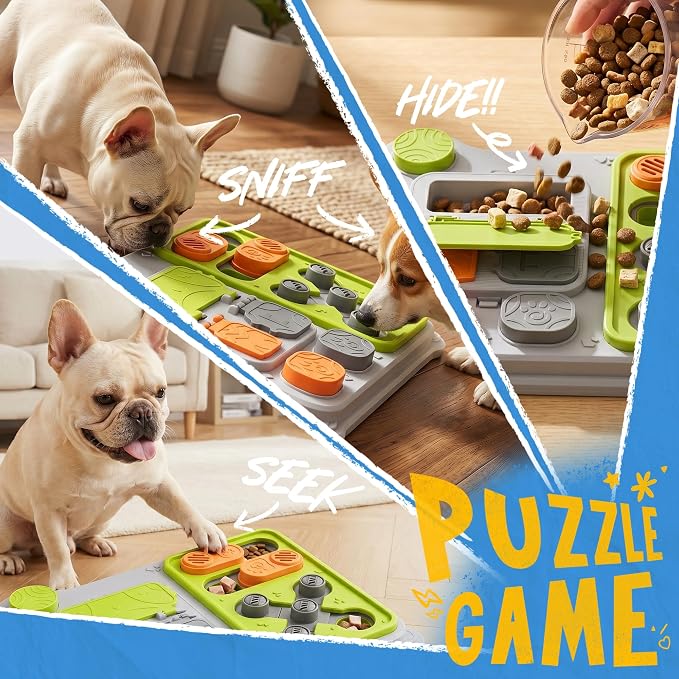 Dog Puzzle Toy, Dog Enrichment Toys, Level 1 Interactive Treat Dispensing Toy for Dogs, Slow Feeder for Mental Stimulation, Non-Slip Base, Detachable Easy-Clean Tray, Green