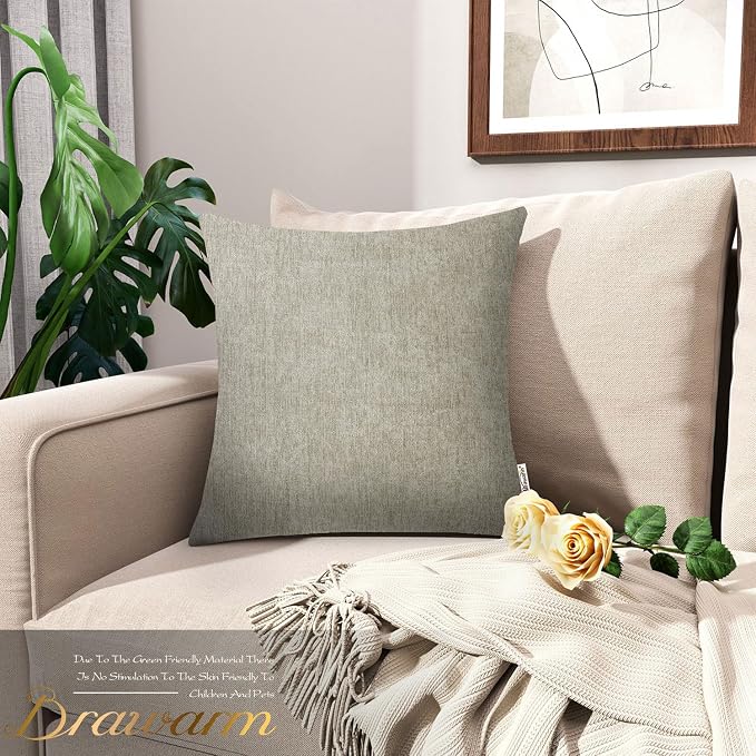 BRAWARM Throw Pillow Covers 20x20 Inches - Taupe Chenille Pillow Covers Pack of 2, Solid Dyed Soft Chenille Pillow Cases for Couch Sofa Bed Home Decoration