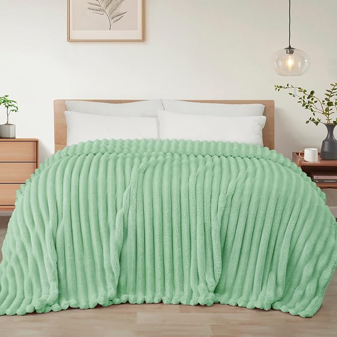 Exclusivo Mezcla Striped Queen Size Fleece Blanket for Bed, Couch, 90"x90" | Soft Breathable Cozy Bed Blankets, Lightweight Plush Fluffy Fuzzy Jacquard Decorative Blankets