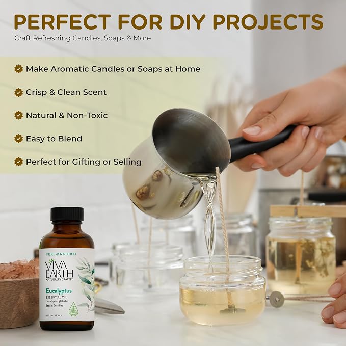 Eucalyptus Essential Oil – 100% Pure and Natural Eucalyptus Essential Oil for Diffuser, Aromatherapy, Massage, Hair, Scalp and Skin, Soap and Candle Making – with Dropper, 4 oz