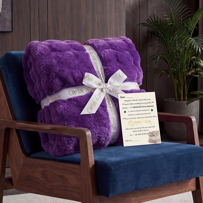ORINOVA Purple Fluffy Soft Plush Faux Fur Throw Cozy Blanket for Couch Bed Fuzzy Blanket Living Room Women Gift Home Decor 50x60