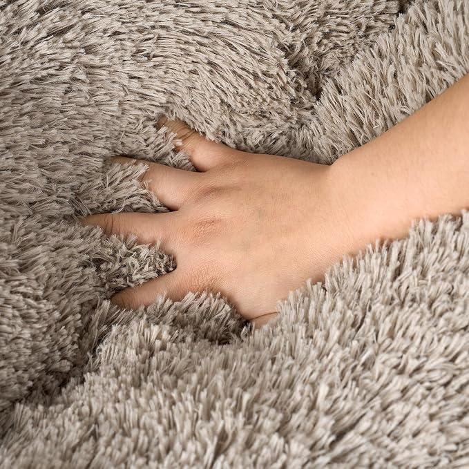 EHEYCIGA Fluffy Dog Crate Bed, Plush Extra Large Plus Dog Pillow, Taupe | Xlarge Calming Anti Anxiety Plush Faux Fur Mat for Large size dogs, Washable Soft Warm Plus Dog Pad with Non-Slip Bottom