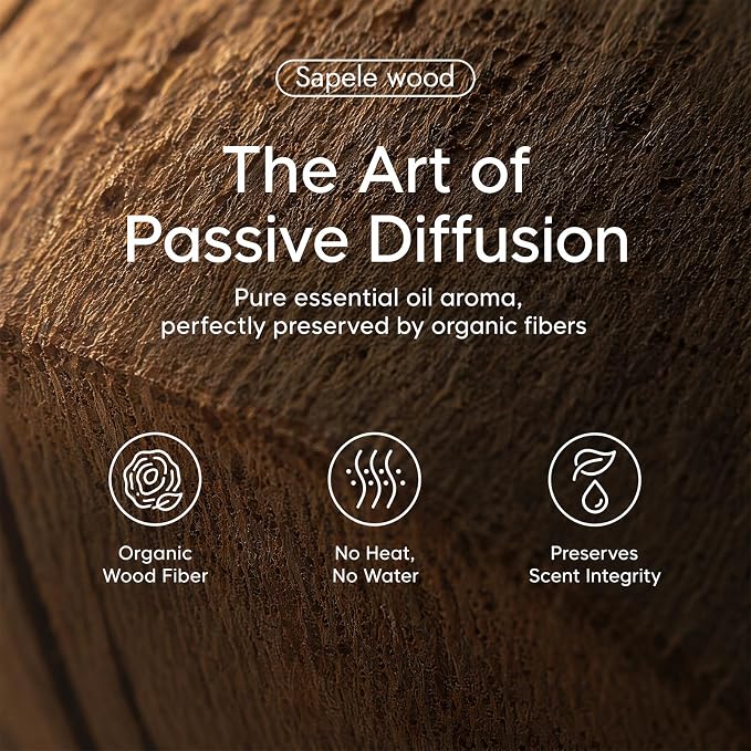 Wood Diffuser for Essential Oils, Round Aromatherapy Diffuser Sapele Wood for Home Office Bedroom Decoration Car Fragrant