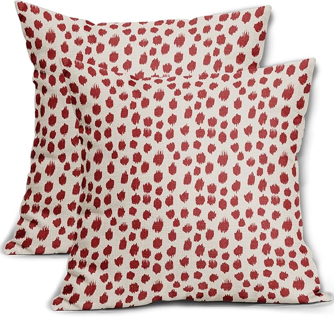Red Cream Pillow Covers 20x20 Set of 2 Boho Design Polka Dot Throw Pillows Modern Brush Strokes Print Decorative Outdoor Pillowcase Square Cushion Cover Linen Pillow Case for Home Sofa Couch Bed