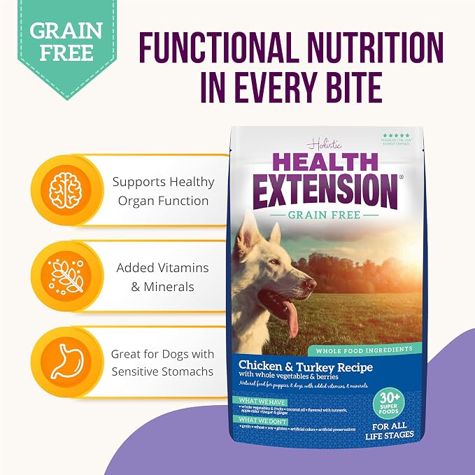 Health Extension Grain Free Chicken & Turkey Dry Dog Food - 30+ Superfoods and Probiotics for All Life Stages (23.5 lb)