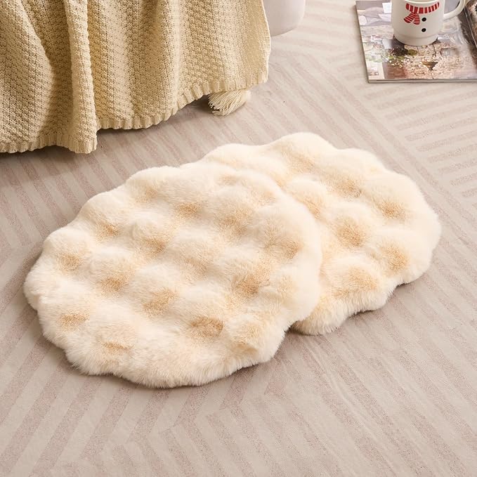 SHENGOCASE 2-Pack 20" Beige Round Faux Rabbit Fur Pet Cat Dog Bed Cushion Pad Mat, Cat Tree Tower Replacement Cushion Pad for Carrier House Cage Crate Kennel Furniture