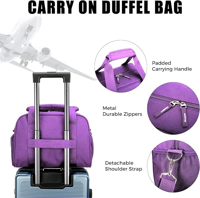 SeaRock 14 inch Small Gym Bag for Men & Women, Mini Duffle Bag with Shoe Compartment, Carry On Duffel Bag for Travel Sports, Purple