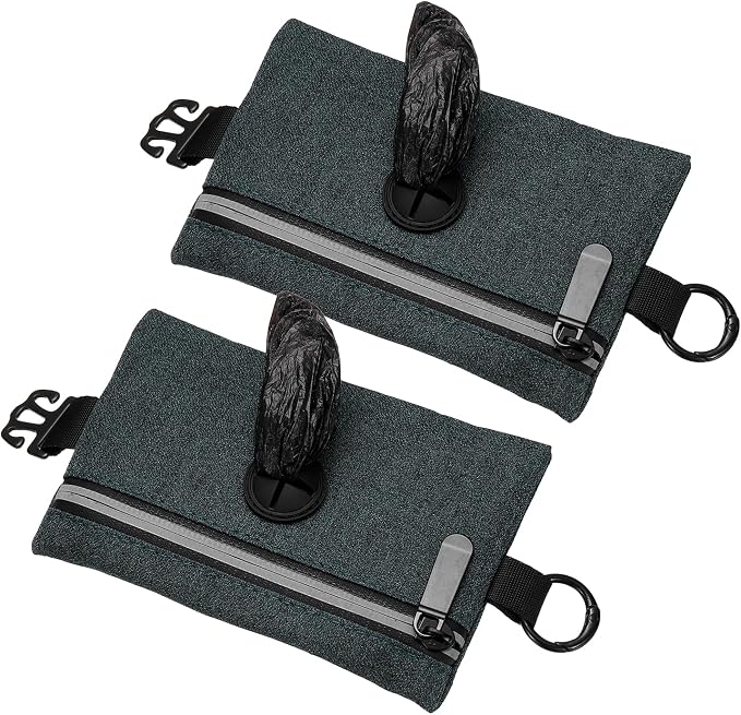 Dog Poop Bag Holder, Pet Waste Bag Dispenser Dog Treat Pouch with Zipper Oxford Cloth Portable Reusable Easy Cleanup(2Pcs, Black), Intended for Outdoor/Travel/Walking