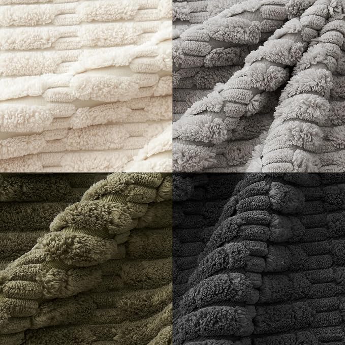 MIULEE Pack of 4 Corduroy Throw Pillow Covers 18x18 Inch Grey and Olive | Neutral Rustic Farmhouse Boho Soft Striped Pillow Covers,Home Decor for Sofa,Living Room,Couch,Bed
