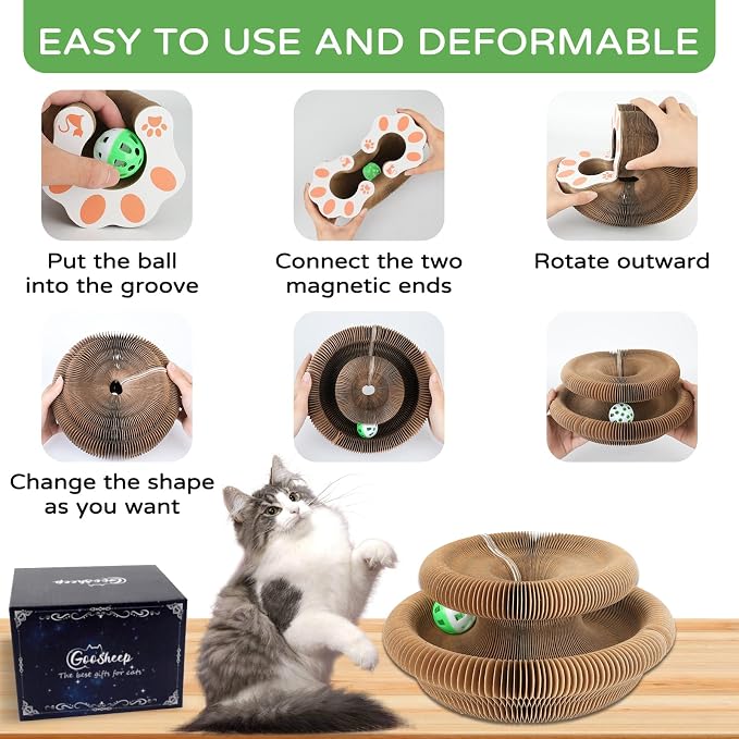 Goosheep 3 Pack Cardboard Cat Scratcher Board,Accordion Toy for Indoor Cats