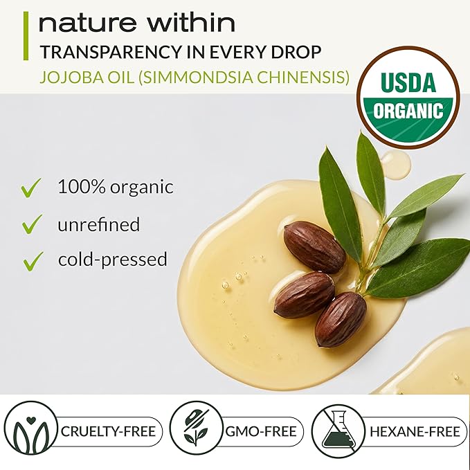 Ella & Eden 8 Oz Organic Jojoba Oil For Hair – USDA Certified, 100% Pure Cold-Pressed & Unrefined Moisturizer for Hair, Skin, Face & Nails, Hexane-Free Carrier Oil - Food Grade Plastic Bottle