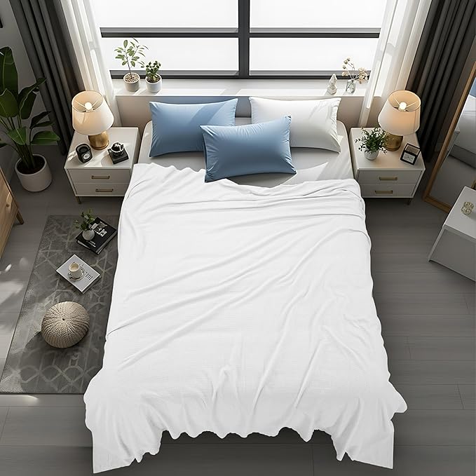 Utopia Bedding Cotton Blend White Waffle Blanket Queen - 90x90 Inches | Lightweight, Skin Friendly, Breathable, All Season, Luxury, Bed, Couch, Sofa