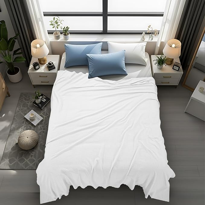 Utopia Bedding Cotton Blend White Waffle Blanket King - 90x104 Inches | Lightweight, Skin Friendly, Breathable, All Season, Luxury, Bed, Couch, Sofa