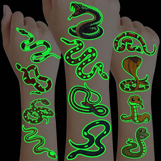 96 PCS Snake Luminous Neon Temporary Tattoos – Glow in the Dark Snake Tattoo Stickers Birthday Party Decorations, Supplies & Favors for Halloween, Parties, Cosplay, Costume Events (Glow in the dark)