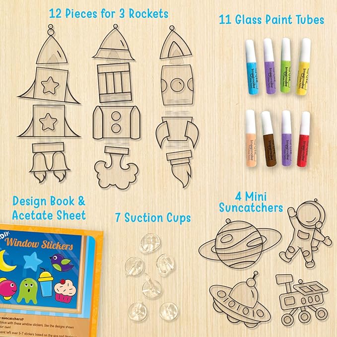 Imagimake Window Art for Kids - Rocket | Suncatcher Kits for Boys, Arts and Crafts for Ages 5-7 | Toys for Boys & Girls Ages 6-8-10-12 | Fun Christmas Gifts Toys for Kids Ages 5 6 7 8 9 10 11 12