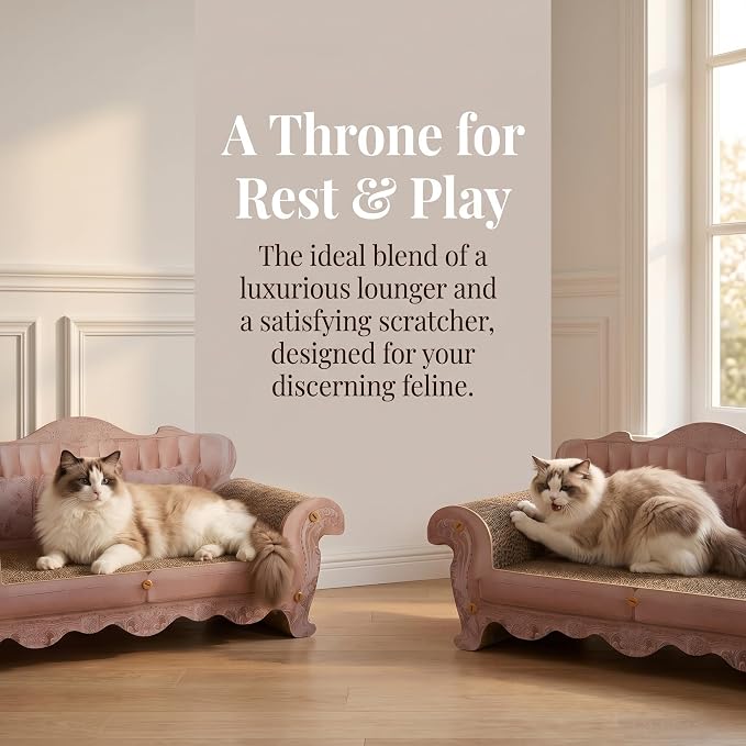 Cat Scratcher Bed Sofa,Extra Large 24 Inch Kitty Couch, Modern Large Kitten Lounger for Indoor Cats,Unique Cute Corrugated Cardboard Cat Sofa Scratcher