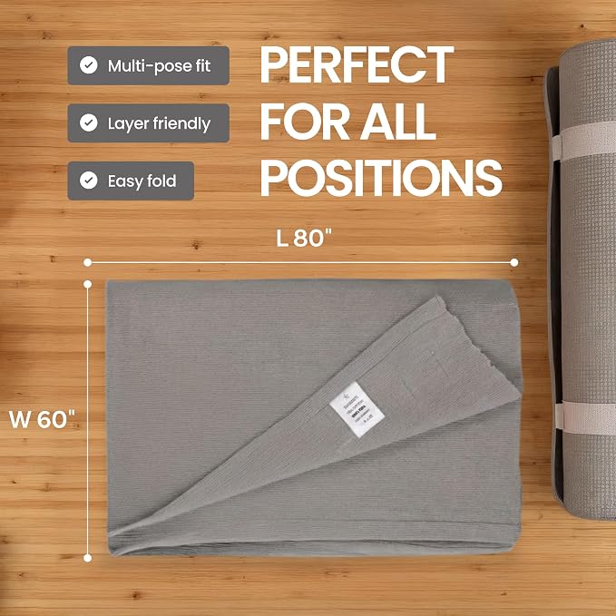 Yogikuti Iyengar Cotton Yoga Blanket Set of One – Thick Handwoven Yoga Blankets for Restorative Yoga, Meditation & Pranayama – Premium Cotton Yoga Blanket for Support & Comfort in Pranayama (Gray)