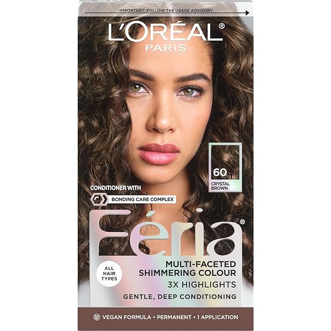 L'Oreal Paris Feria Multi-Faceted Shimmering Permanent Hair Color, 60 Crystal Brown (Light Brown), Pack of 1 Hair Dye Kit