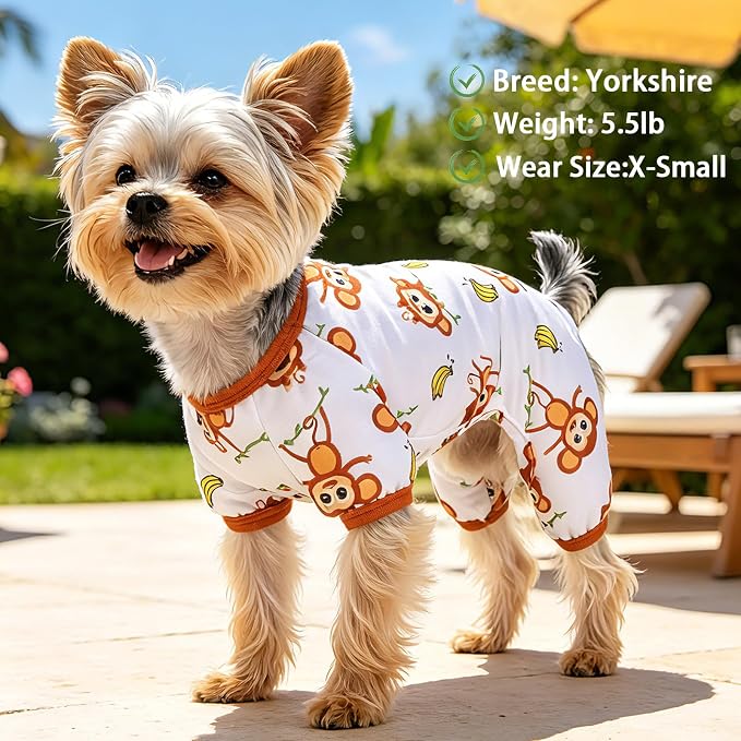 Dog Pajamas for Small Dogs Soft Strechy Summer Dog Pjs Puppy Clothes for Chihuahua Yorkie Boy Girl Cat Pet Outfits Cute Pattern XXS~L (Monkey, Medium)