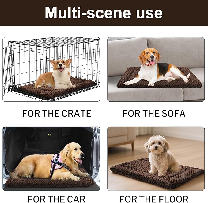 Dog Bed Crate Mat, Soft Durable Washable Anti-Slip Kennel Pad for Dogs & Cats, Reversible (Dark Brown, S(24"*18"*1.5"))