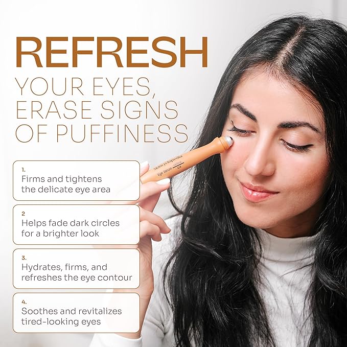 Under Eye Roll-On with Caffeine & Q10, Cooling Roller, Energizing Serum for Dark Circles & Under Eye Dark Spots, Puffiness Bags, Fine Lines & Wrinkles, Deep Hydration Activator.