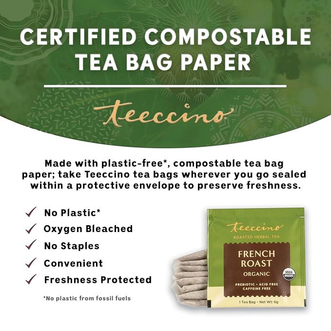 Teeccino French Roast Herbal Tea - 25 Tea Bags - Rich & Roasted Herbal Tea That’s Caffeine Free & Prebiotic for Natural Energy, Coffee Alternative, (Pack of 3)
