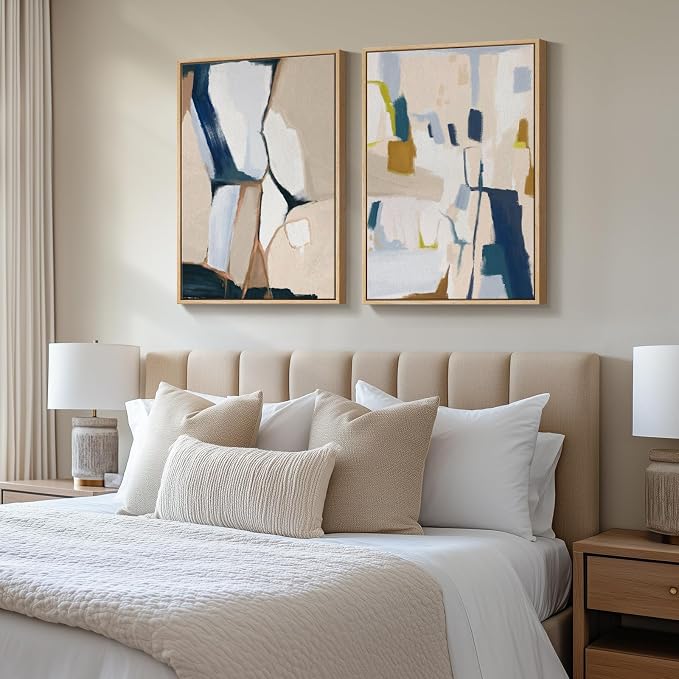 Large Framed Modern Colorful Abstract Wall Art for Living Room, 24x36 In | 2 Piece, Large neutral artwork for walls, Canvas prints, Modern paintings, Bright pictures, Bedroom hallway office wall decor