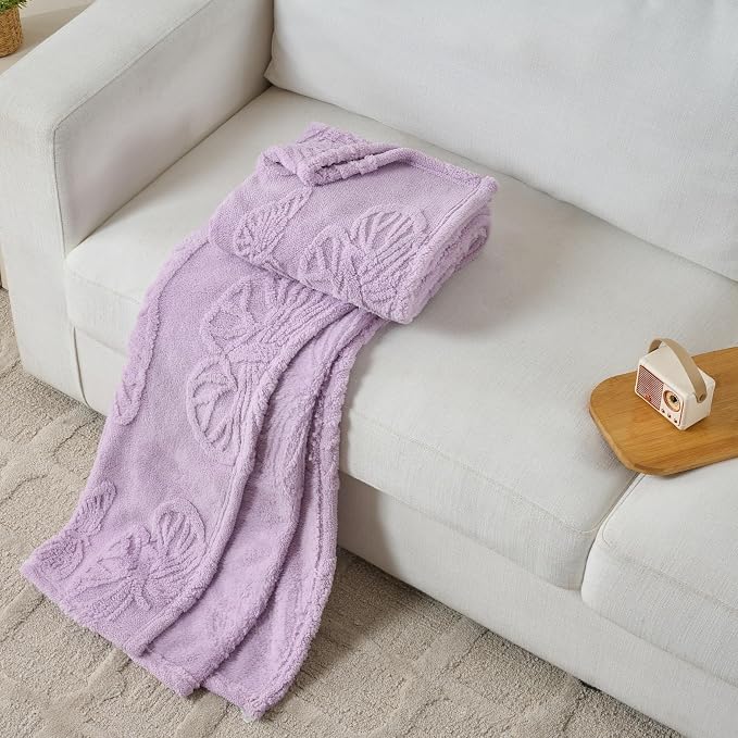 Lavender Butterfly Plush Throw Blanket 50 x 60 Inch, Soft Fuzzy Fleece, Cozy Decorative Blanket for Couch, Sofa, Bed and Bedroom
