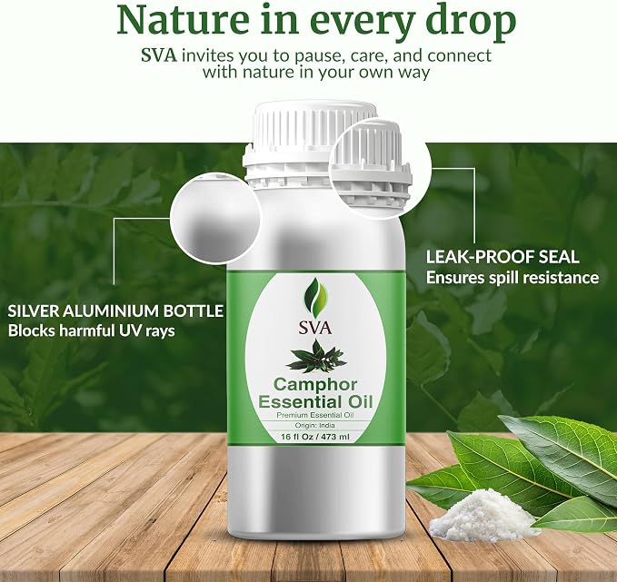 SVA Camphor Essential Oil 16 Fl Oz – for Diffuser, Skin & Hair Care – Ideal for Massage & DIY Blends