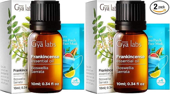 Gya Labs Frankincense Essential Oil - 0.34 Fl Oz - for Hair, Skin, Diffuser, Aromatherapy & DIY Candle Making Scent (Pack of 2)