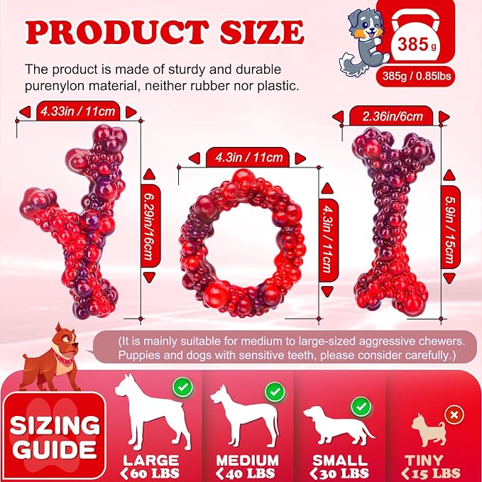 3Pack Bone Indestructible Dog Chew Nylon Toys for Aggressive Chewers