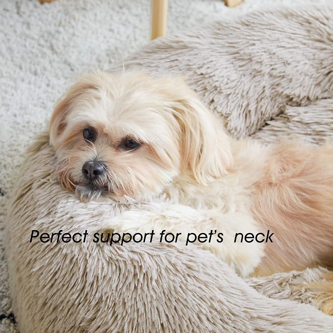 Western Home Calming Donut Small Medium Pet Dog Bed Washable,27" Brown | Fluffy Faux Fur Round Cuddler,Anti-Anxiety,Anti-Slip Bottom,Plush Pet Dog Beds for Small Medium Sized Dogs,Up to 35 LBS