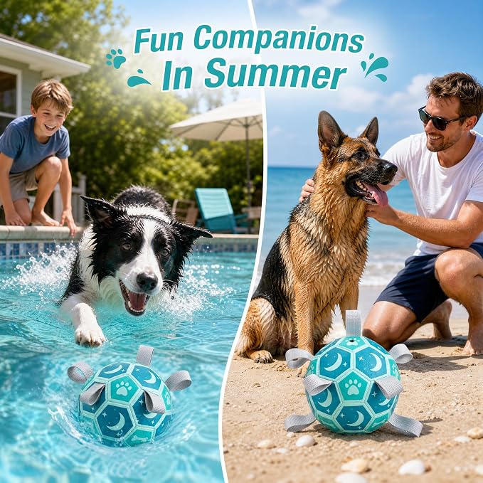 Dog Soccer Ball with Straps, 6 Inch Herding Dog Ball Toys Dog Birthday Toy, Balls for 20-40lbs Dogs, Outdoor Puppy Toys for Small Medium Dogs, Interactive Toy for Tug, Water Toy Ball,Blue