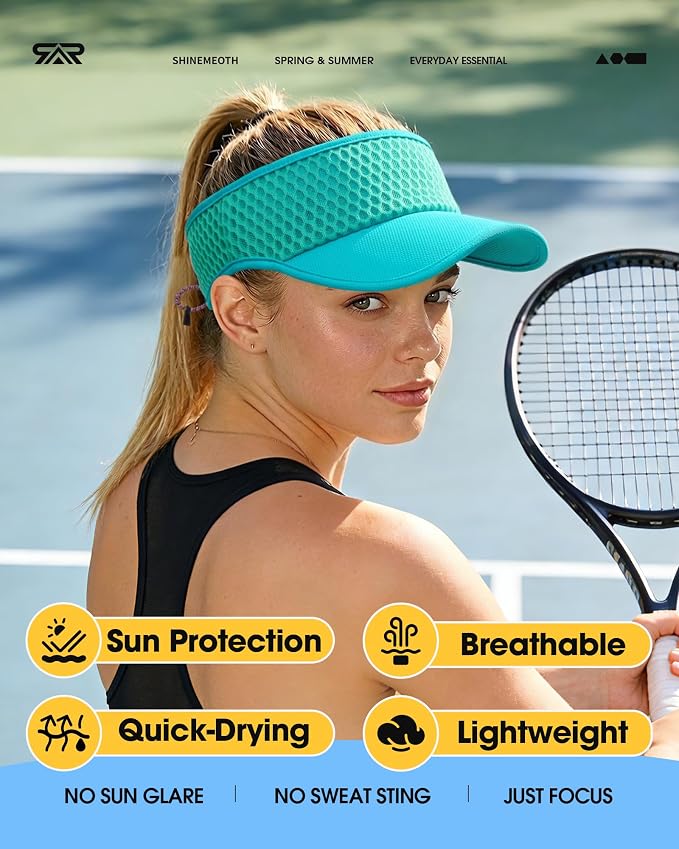 Mesh Breathable Sports Visor - Men Women Adjustable Lightweight Quick Dry Sun Hat for Tennis, Golf, Running
