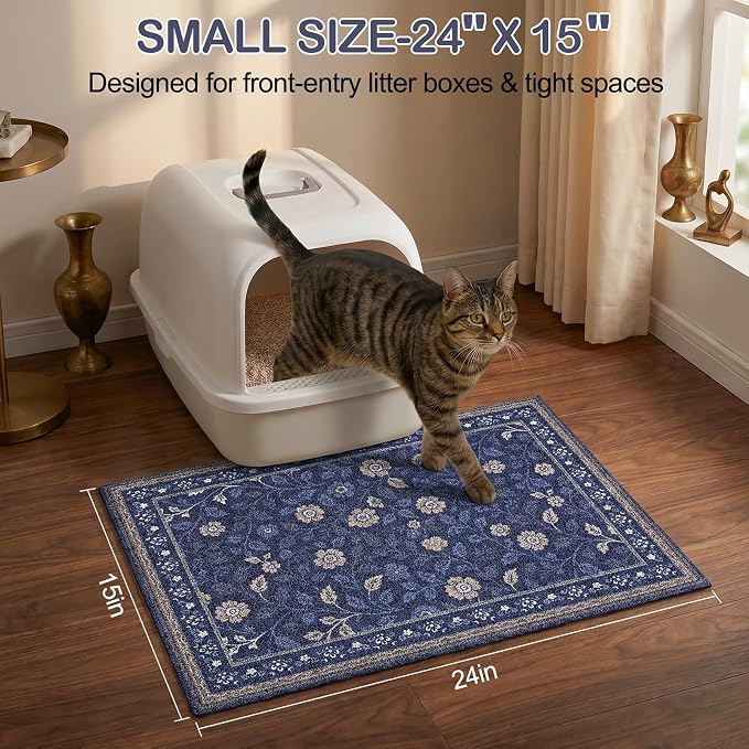 Glittme Cat Litter Mat, 24"x15" Non-Slip Washable Trapping Mat for Cats | Litter Trapping Mat With Thick PVC Coil To Catch Scatter, Soft On Paws And Waterproof Bottom To Protect Floors