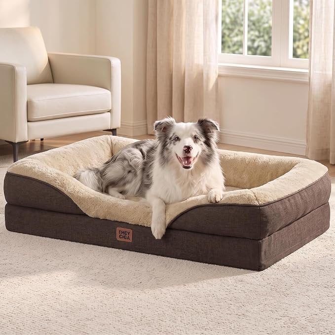 EHEYCIGA Orthopedic XL Dog Bed for Large Dog, Memory Foam Dog Couch, Brown | 42x30 Inch Extra Large Sized Dog Sofa with Sides, Waterproof Liner & Washable Removable Cover, Bolster Pet Couch