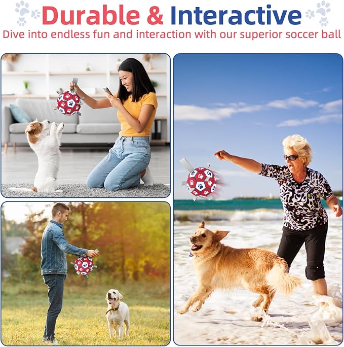 Diman Dog Balls,6 Inch Balls for Dogs with Straps, Dog Soccer Ball, Red