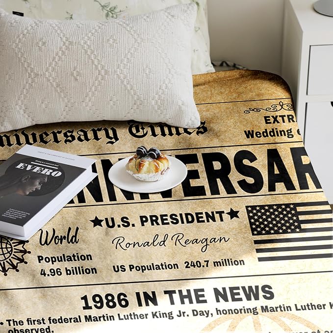 40th Anniversary Blanket Gifts Gift for 40th Wedding Anniversary Ruby Wedding Forty Years of Marriage Gifts for Couple Wife Husband Dad Mom Parents Back in 1986 Throw Blanket 60Lx50W Inch