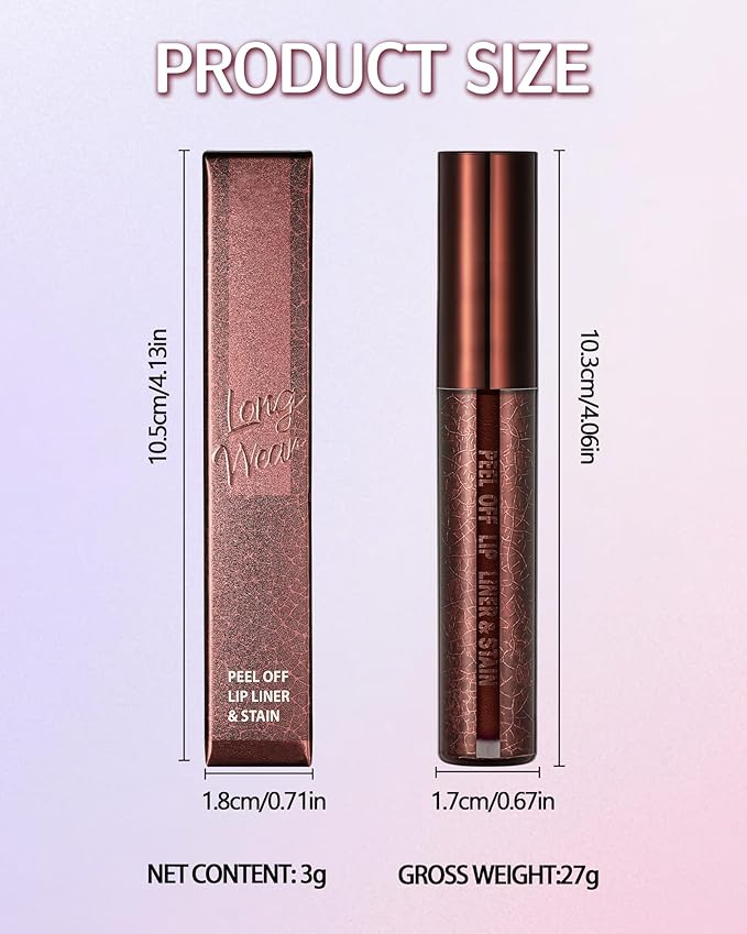 Peel Off Lip Liner Stain, Long Lasting Waterproof Transfer-Proof Lip Tint Stain Peel Off, Non-stick High Pigmented Lip Gloss Lipliner Tattoo, Liquid Tinted Lipstick, Lip Makeup Gift for Women Girl-04