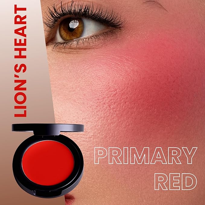 POISE Makeup HD Crème Lip and Cheek Compact | Long Lasting Cheek Blusher and Lip Stain Lipstick in One Hydrating for Skin Infused w/Shea Butter, LION'S HEART