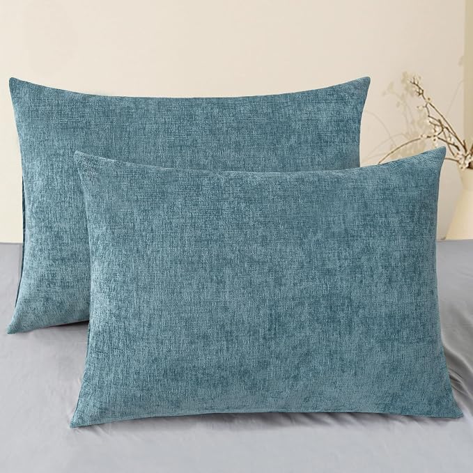 CaliTime Decorative Standard Throw Pillow Covers 26 X 20 Inches Smoke Blue | Pack of 2, Cozy Chenille Cushion Cases for Sofa Bed Living Room Farmhouse Home