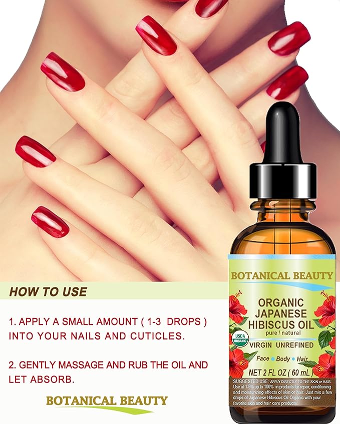 Botanical Beauty Organic HIBISCUS OIL (Hibiscus Sabdariffa) JAPANESE 100 Pure Natural VIRGIN UNREFINED COLD PRESSED Anti Aging, Vitamin E Oil for FACE, SKIN, HAIR GROWTH (1 Fl Oz)