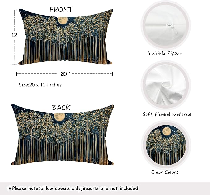 Rustic William Morris Night Moon Forest Green Decor Pillow Covers 12x20,Vintage Botanical Nature Landscape Decorative Throw Pillow Covers for Home Bedroom Living Room