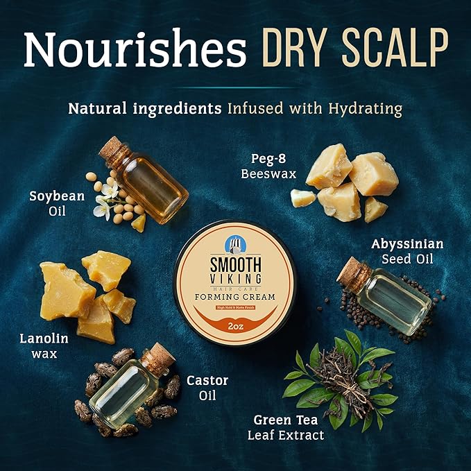 Smooth Viking Forming Cream - High Hold Styling Cream for Matte Finish, Men's Hair Products, Hair Paste for Short, Curly and Long Hair, Made in USA, 2oz