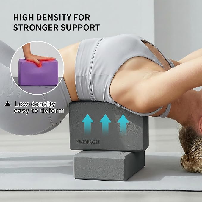 PROIRON Yoga Blocks, 2 Pack Supportive High Density Premium Eva Foam, Soft Non-Slip Surface with Curved Edges Stretch Blocks For Yoga, Pilates, Stretching